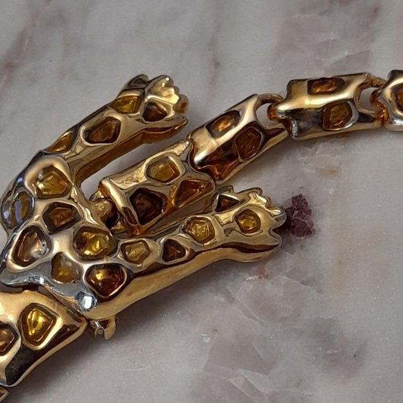 Vintage Articulated Over The Shoulder Leopard Brooch Gold Tone With Amber Stones - Picture 9 of 15